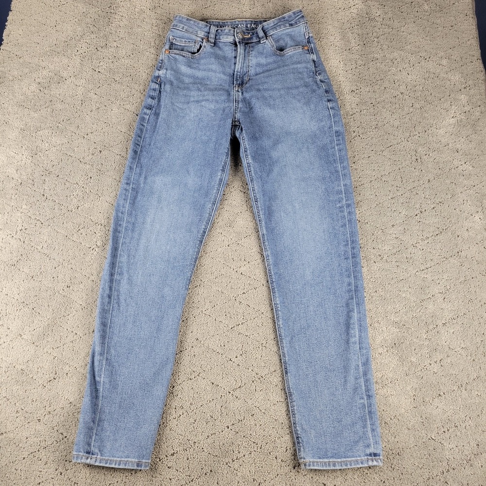 American Eagle Jeans Womens 4L Long Blue Mom Jean High Rise Medium Wash Stretch